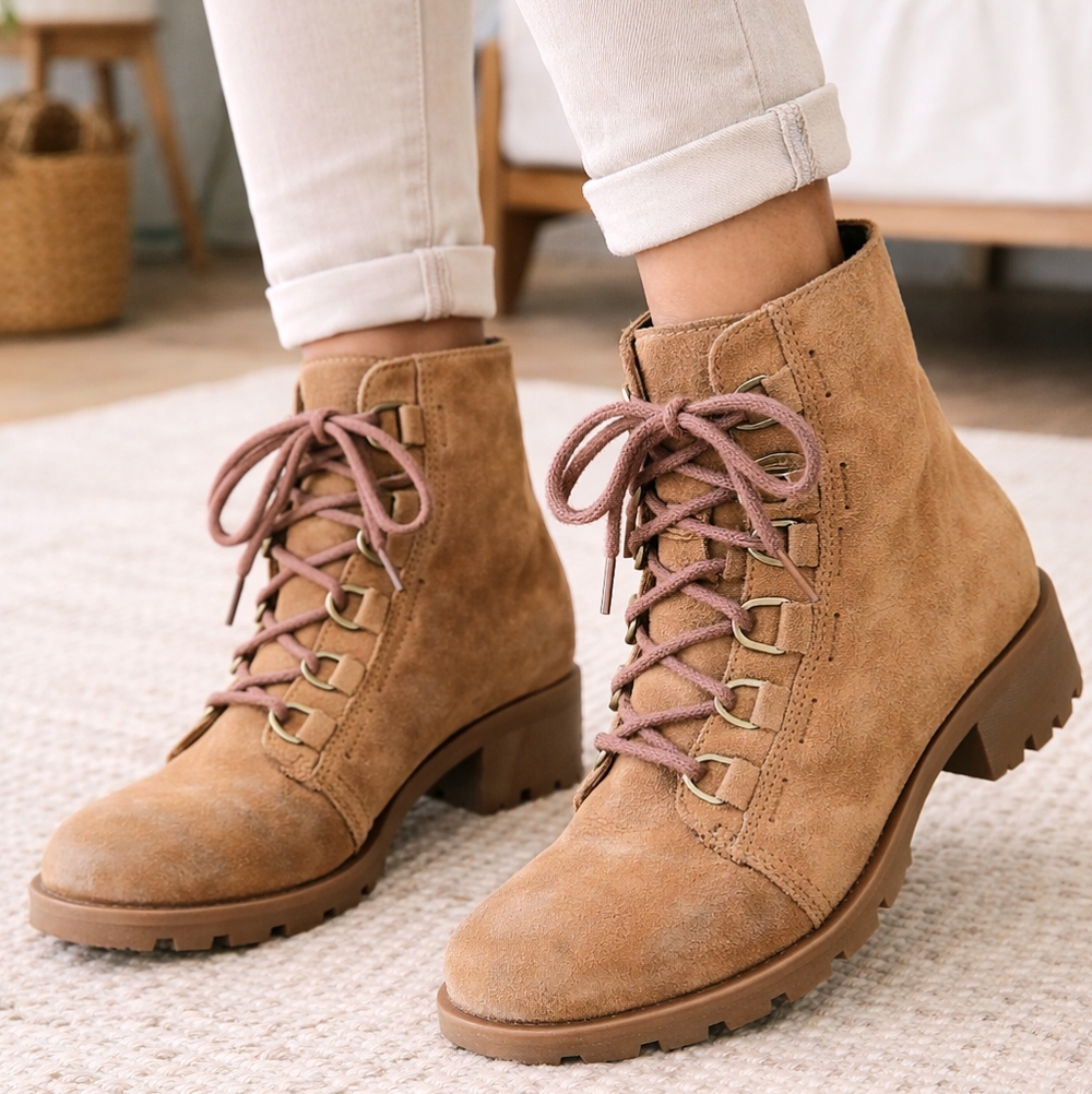 SOREL Women's Tan LEATHER Hiking Nubuck ANKLE Phoenix Lace BOOTS shoe SIZE 7.5